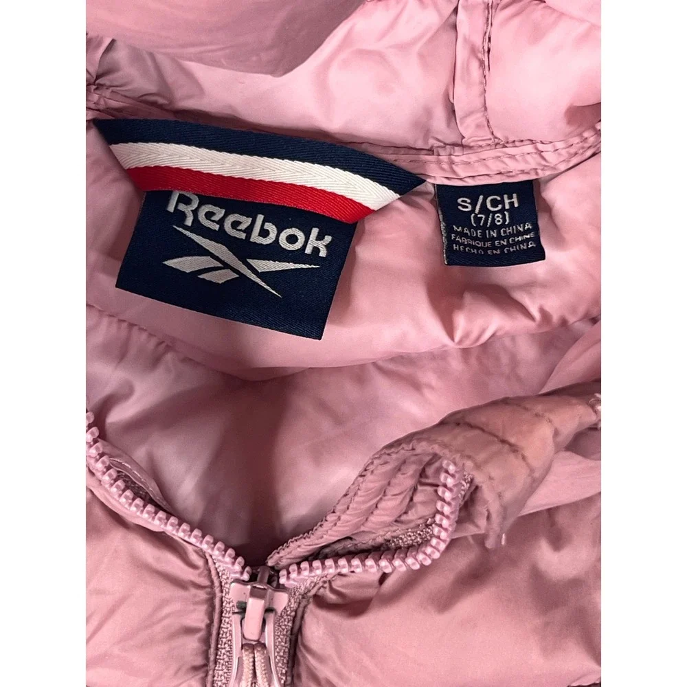 Reebok Girls Lightweight Dusty Pink Puffer Coat‎ Hooded Jacket Size S 7-8